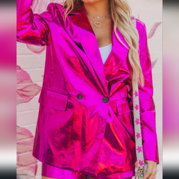 Buddy Love Metallic Pink Women's Blazer Jacket Sz S - Picture 6 of 7